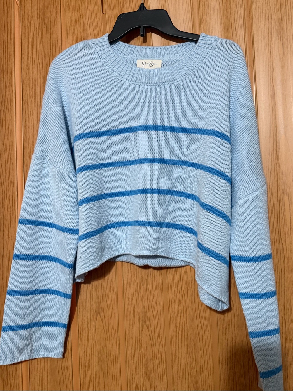 Jessica Simpson Light Blue Striped Cropped Sweater